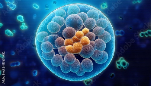 microscopic close up of a biological cell under the microscope showing intricate cellular structures and organelles for scientific medical and educational backgrounds in biotechnology and microbiolo photo