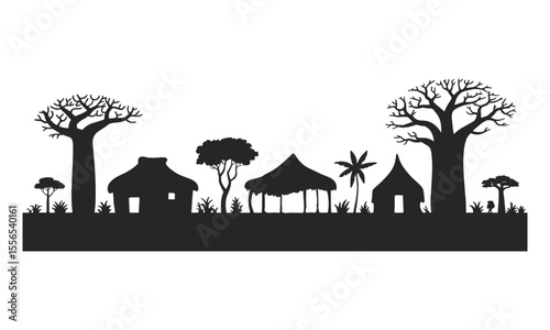 Traditional African Huts Silhouette