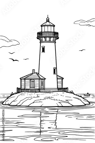 Ausmalbild für Erwachsene: Leuchtturm für Entspannung