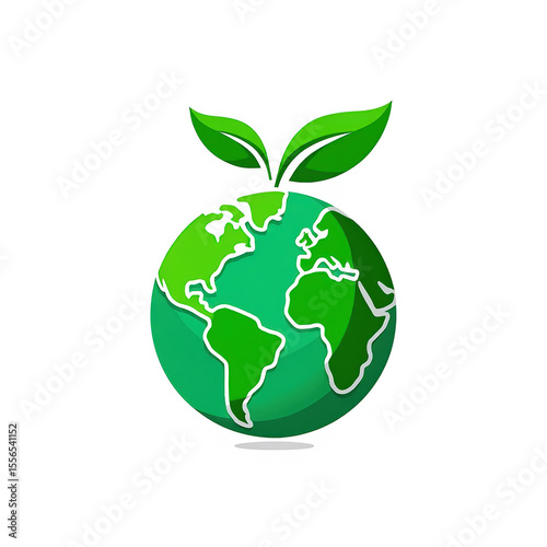 A Vibrant Illustration of Planet Earth Adorned with Green Leaves, Symbolizing Environmental Awareness, Sustainability, and Eco-Friendly Initiatives on a Clean White Background