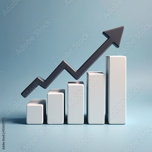 A Captivating 3D Render of a Bar Graph Displaying Exponential Growth Against a Serene Blue Backdrop, Symbolizing Business Success and Financial Prosperity with a Modern Aesthetic