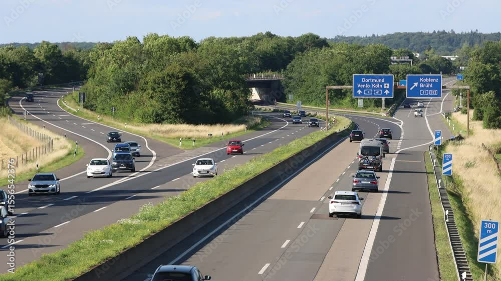 Autobahn A1 am Autobahnkreuz Bliesheim, Nordrhein-Westfalen, Erftstadt