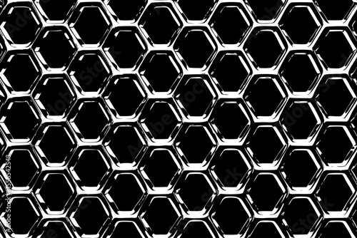Pattern of interlocking hexagons forming a futuristic grid, a black and white sketch vector hand drawn