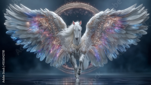 Winds of Magic – Celestial Steed in Flight. Generative AI