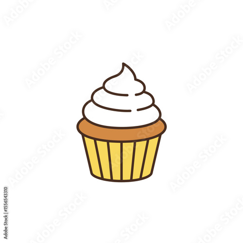 Vector illustration of lemon cupcake. Bakeries and coffee shops, cooking at home, desserts and celebrations. Catering menu and holidays