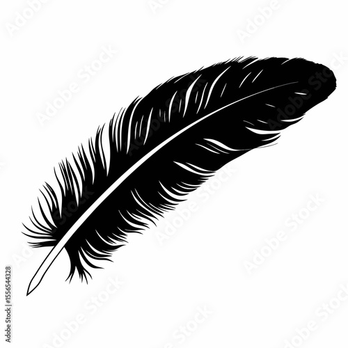 Black feather isolated on white background vector illustration of bird quill plume