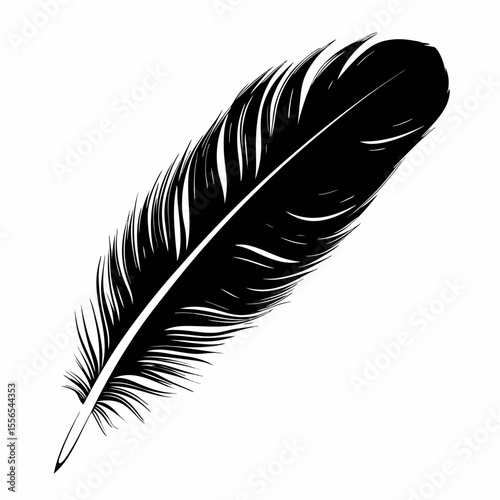 A vector illustration of a black feather quill pen isolated on a white background, perfect for themes of writing, literature, and nature