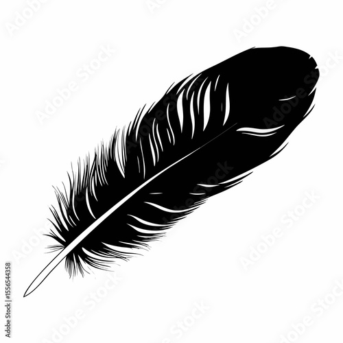A single black feather vector illustration, perfect for writing and calligraphy designs, symbolizing nature and flight
