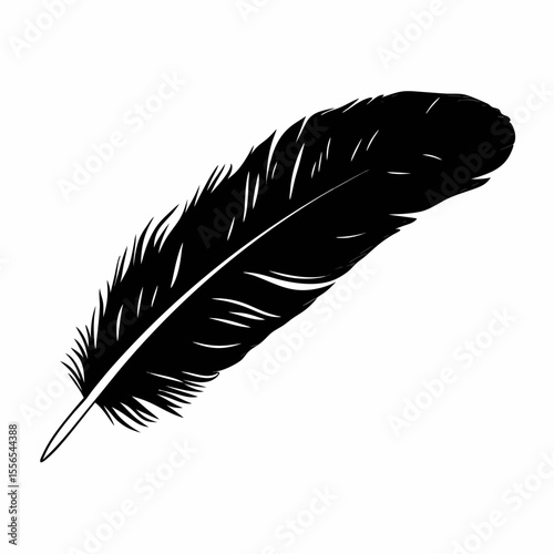Black feather isolated on white background vector illustration of bird quill plume