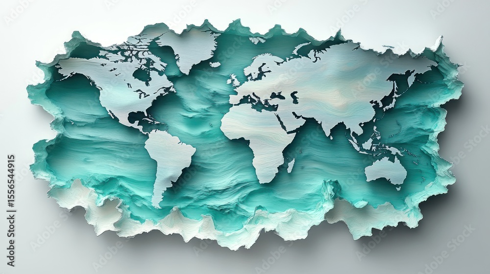 Obraz premium Teal World Map Cutout on White Textured Background
