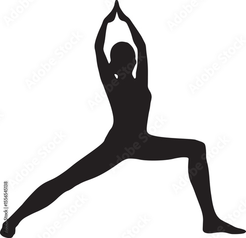 Silhouette of a woman practicing yoga warrior pose.