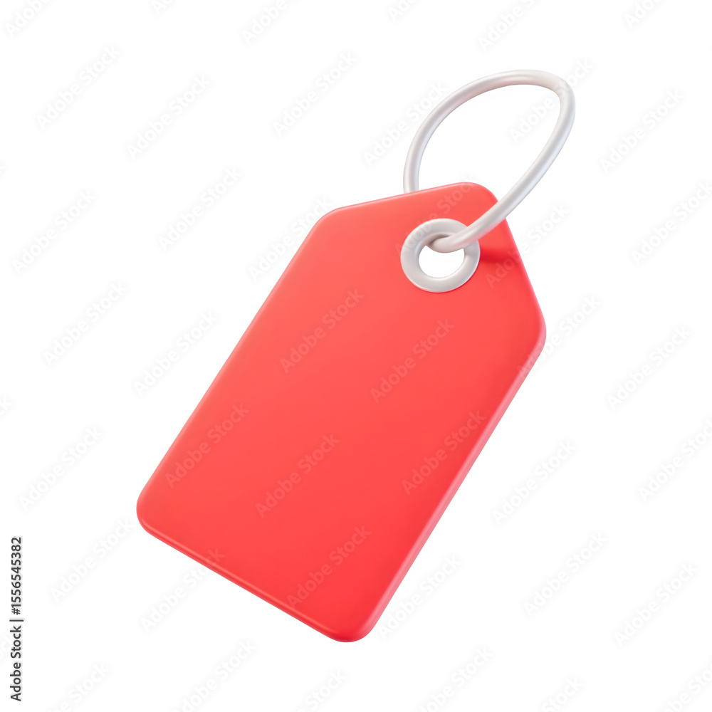 Fototapeta premium Red blank price tag with white loop and grommet isolated on transparent background