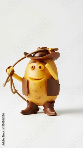 Animated Potato Cowboy with Lasso: A Fun and Whimsical Western Character Showcase