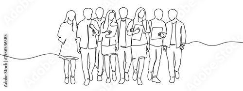 Continuous line, group of people, students walking holding books in hand, education, university Vector art lines on transparent background, editable strokes.