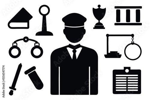 Legal System Silhouette Vector – Judge, Courtroom, Law Symbols
