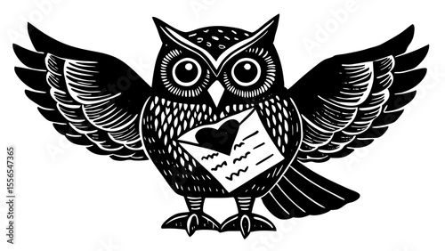 Wallpaper Mural Owl holding love letter with heart in wings illustration   Torontodigital.ca
