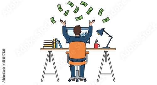 Celebrating Financial Success Vector Illustration of a Businessman Celebrating Profits
