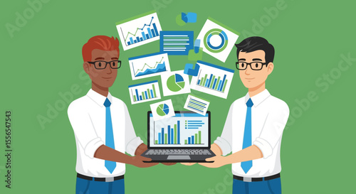 Data Analysis Teamwork Collaborative Business Strategy Vector Illustration
