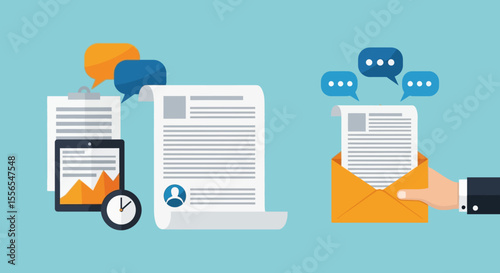 Effective Communication Vector Illustration of Document Sharing and Messaging