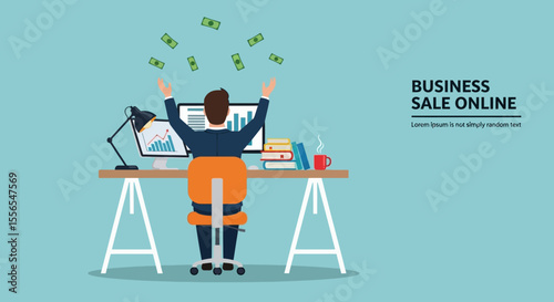 Successful Online Business Sales Vector Illustration of Celebrating Entrepreneur