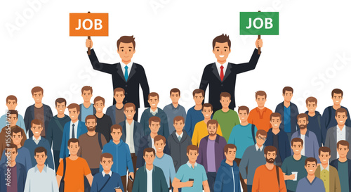 Job Search Competition Vector Illustration of Crowded Job Market