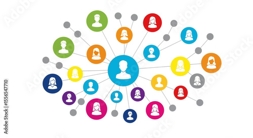Colorful Network Vector Illustration Connected People, Collaboration, Teamwork