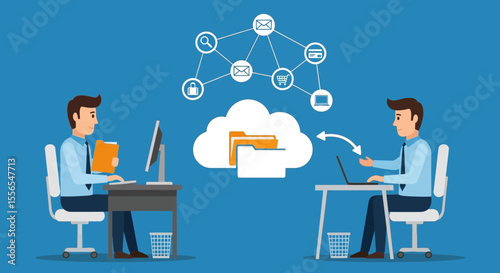 Efficient Cloud-Based Data Sharing and Collaboration Vector Illustration