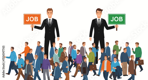 Job Search Competition Vector Illustration of Crowded Job Market