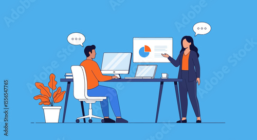 Business Presentation Collaborative Teamwork & Data Analysis Illustration