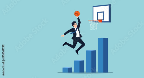 Businessman Scoring Success Vector Illustration of Growth and Achievement