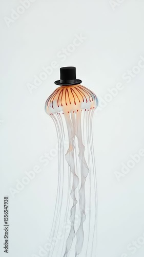 Artistic jellyfish wearing hats pattern on a white background, marine life concept