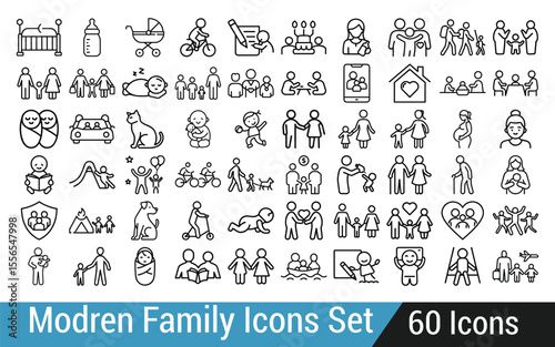 Collection of Modern Family Outline Icons Diverse Depictions of Family Life Activities and Relationships Vector Illustration for Design Projects and Creative Works