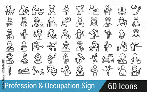 Diverse Profession and Occupation Icons Vector Set Featuring a Bartender Scientist Potter Chef Delivery Man Dentist Filmmaker Florist Judge and Makeup Artist