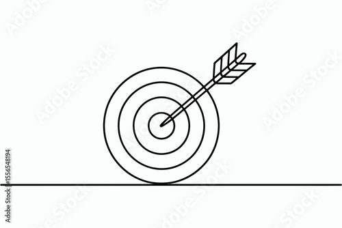A minimalistic line drawing features a target with an arrow hitting the bullseye, symbolizing precision and success.