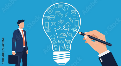 Businessman and Idea Generation Vector Illustration of Innovative Concepts