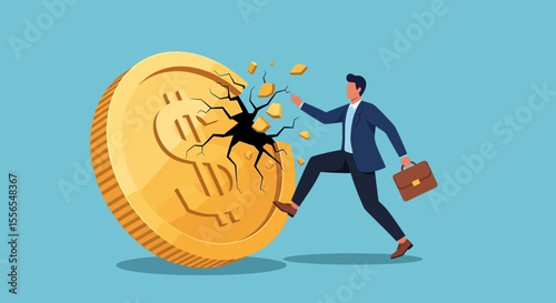 Breaking the Bank Vector Illustration of Financial Crisis