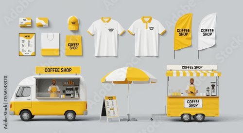 Coffee Shop Branding Mockup Vector Illustration of Branding Kit for Cafe Business