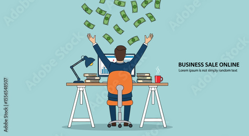 Successful Online Business Sales Vector Illustration of Celebrating Entrepreneur