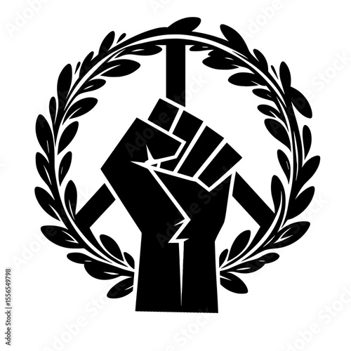 Raised fist inside peace sign as symbol of resistance and hope