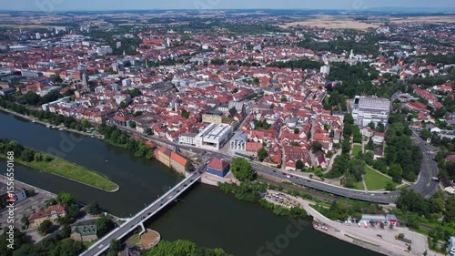 A panoramic aerial view of the city Schweinfurt in Germany on a sunny day in spring