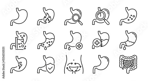 Collection of Outline Stomach Icons for Healthcare and Digestive System