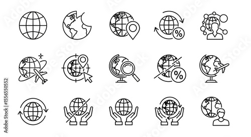 Global Network and Exploration Icons A Set of Black and White Illustrations for Design
