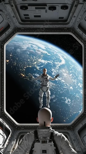 Astronauts gaze upon Earth from spaceship windows: A voyage through space and exploration