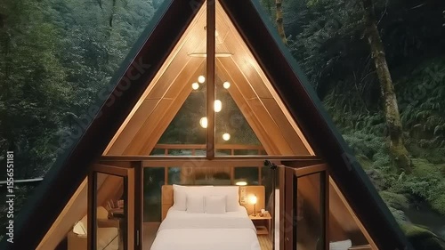 Tranquil A-Frame Cabin Retreat Amidst Lush Forest Setting with Flowing River