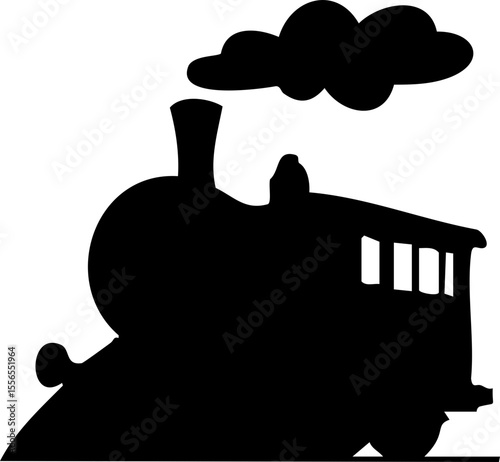 Silhouette of vintage steam train with cloud of smoke