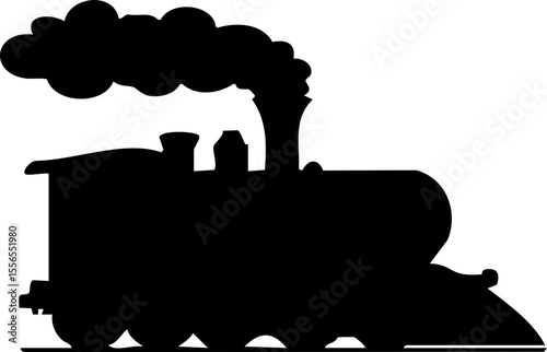 Steam train silhouette with smoke billowing from chimney, evoking nostalgia