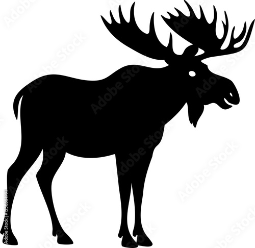 Silhouette of moose with large antlers standing gracefully