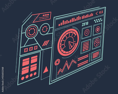 Futuristic Technology Interface Dashboard with Data Visualization