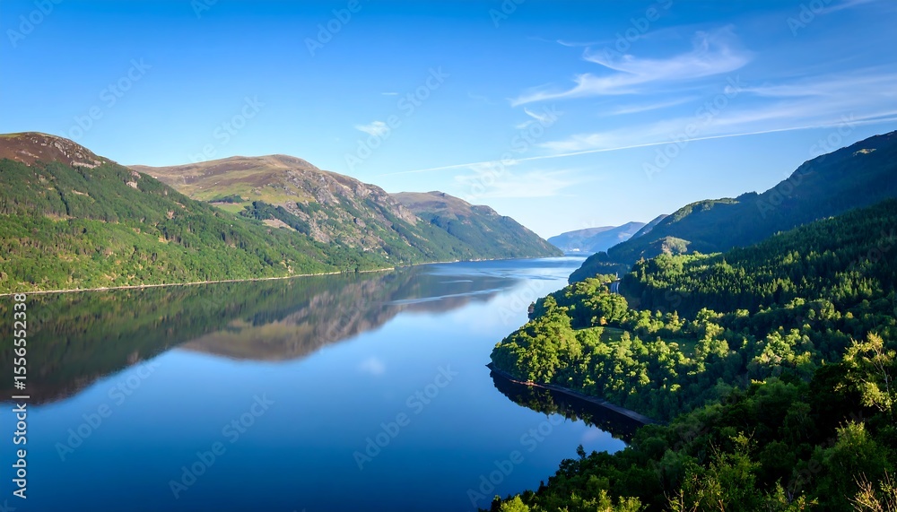 Naklejka premium Scenic lake nestled in mountains