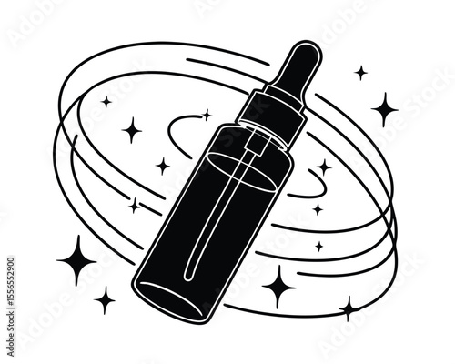 Elegant Black and White Illustration of a Dropper Bottle